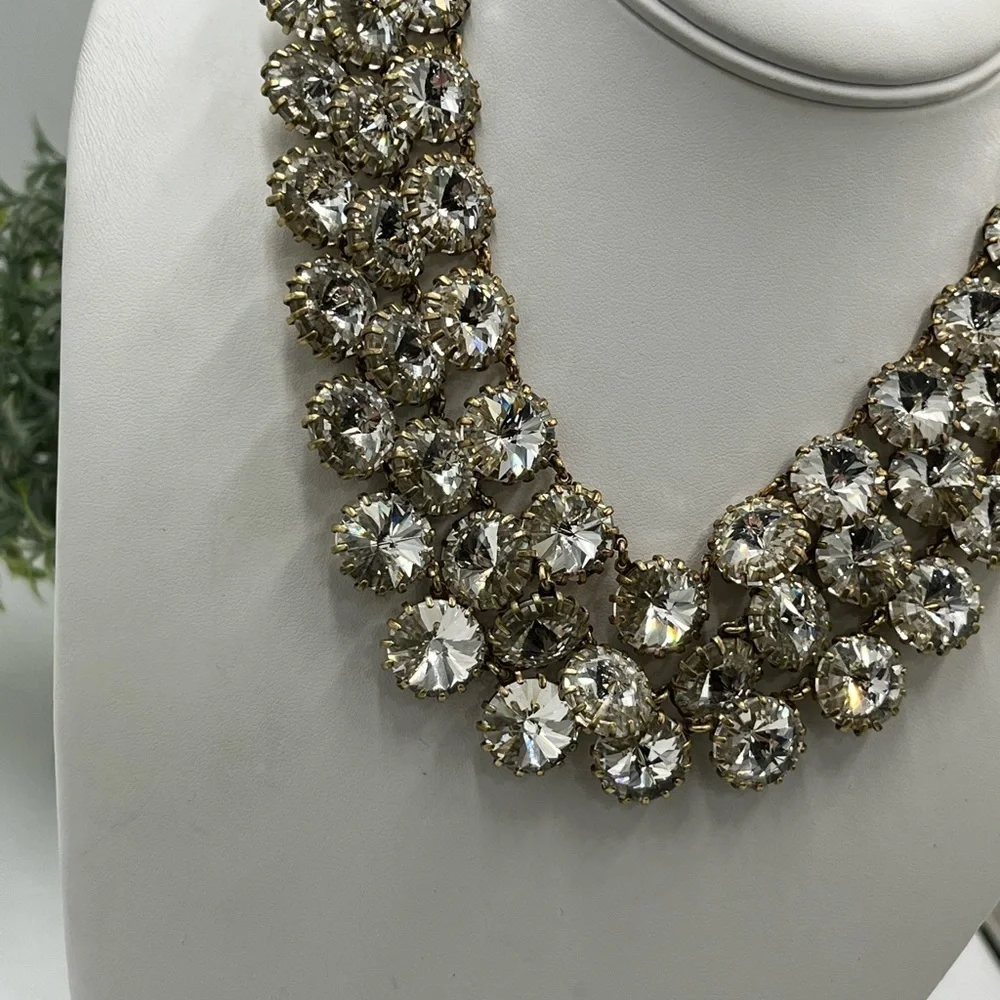 J.‎ Crew Crystal Clear Shimmering Rivoli Gold Tone Statement Necklace
